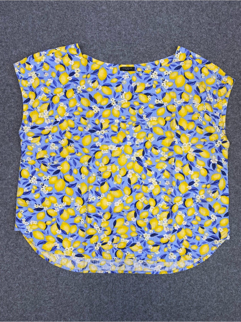 Ann Taylor Petite Lemon Blossom Linen Blend Blouse Top LP Yellow Blue Cottagecor